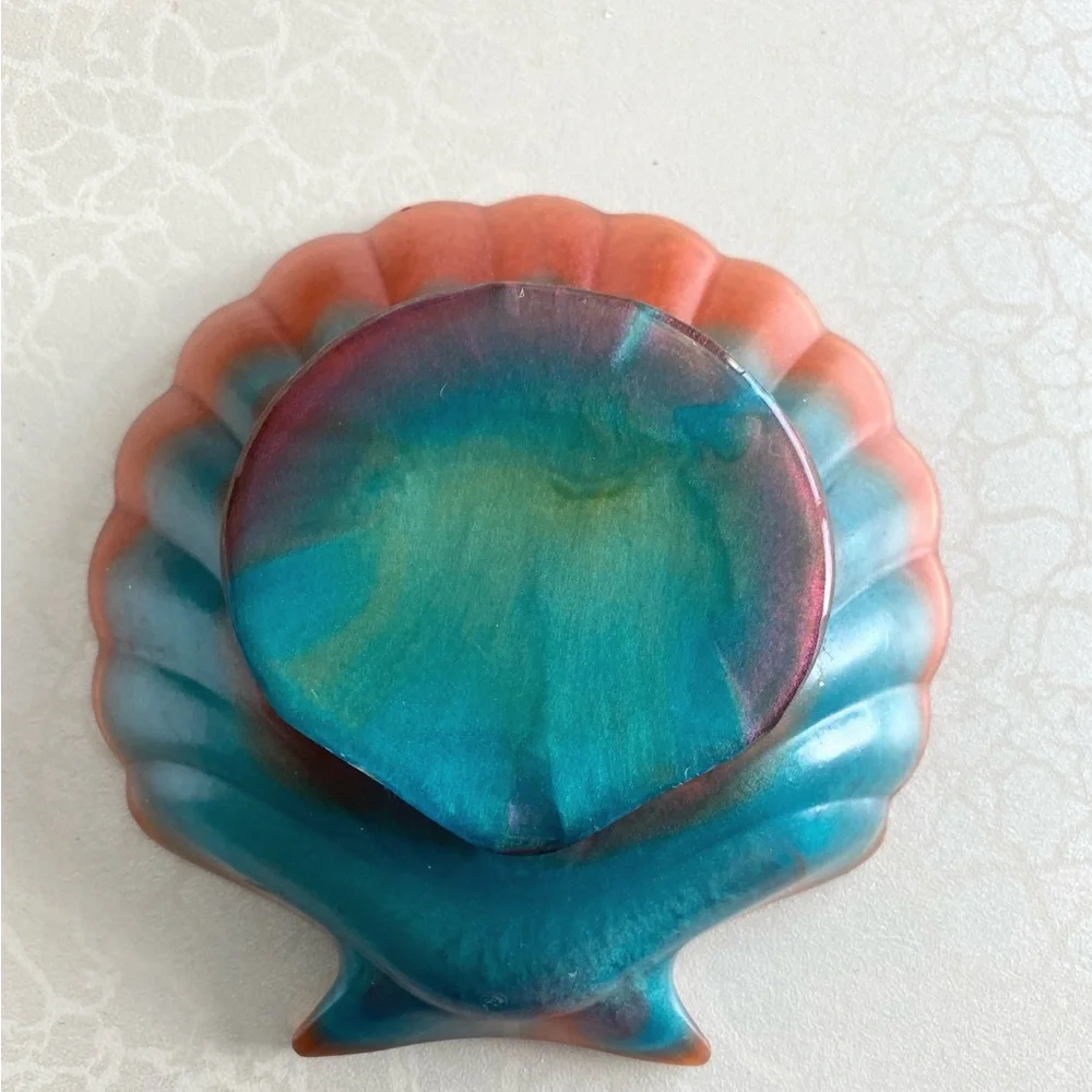 Decorative Iridescent Small Shell Resin Soap Holder Dish - Orange, Teal, Purple